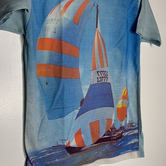 Vintage Blue and Orange Sailboat Graphic Tee photo print - Picture 2 of 6